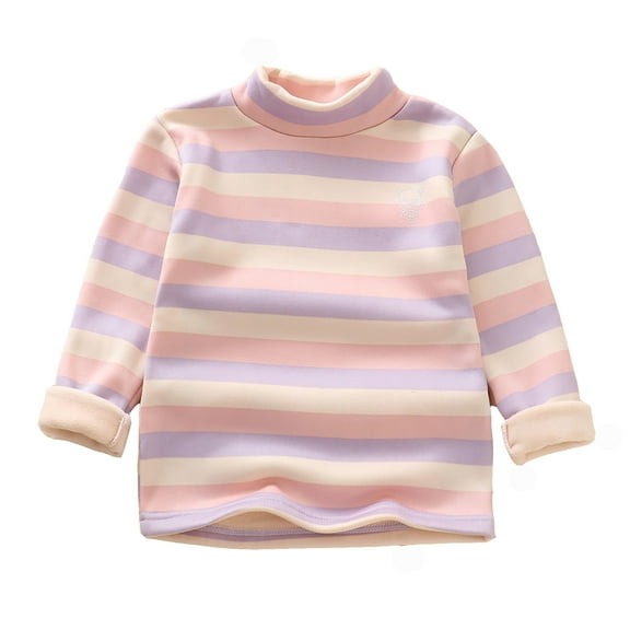 Kiijoy Boys High Neck Thermal Tshirt Long Sleeve Striped T-Shirt Pullover Top, Sizes 3-4