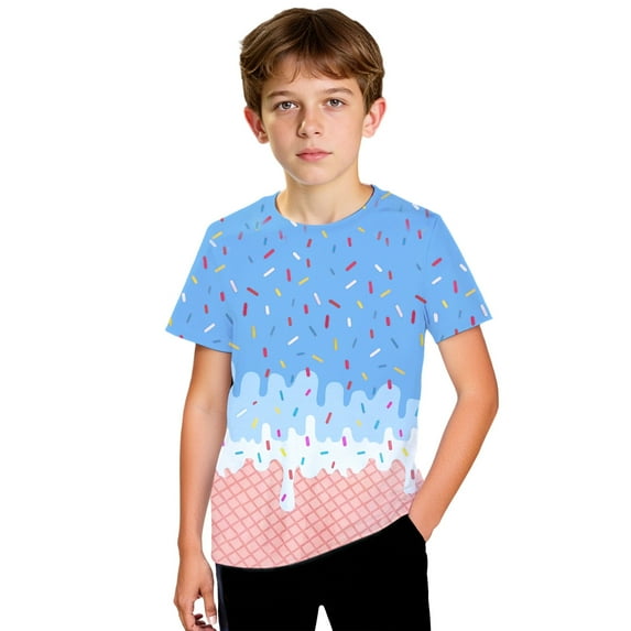Kiijoy Boys Ice Cream Print Cute T Shirt Short Sleeve Crewneck T-Shirt, Sizes 8-9