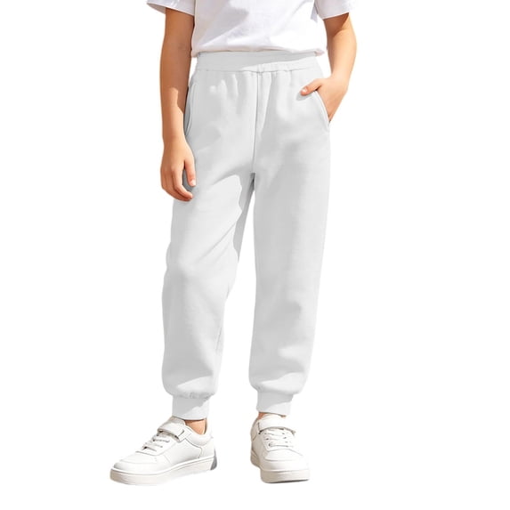 Kiijoy Boys Jogger Sweatpants Casual Athletic High Waist Pull On Pants, White, Sizes 2-14