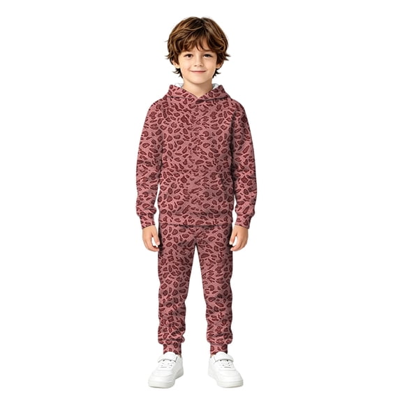 Kiijoy Boys Leopard Print Outfits Casual Pullover Hoodie Sweatpants Sweatsuits, Sizes 3-13