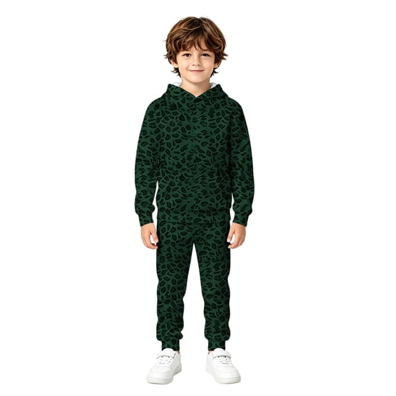 Kiijoy Boys Leopard Print Outfits Casual Pullover Hoodie Sweatpants Sweatsuits, Sizes 3-13