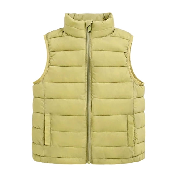Kiijoy Boys Lightweight Padded Vest Stand-Up Collar Zipper Sleeveless Jacket, Green, 11-12 Years