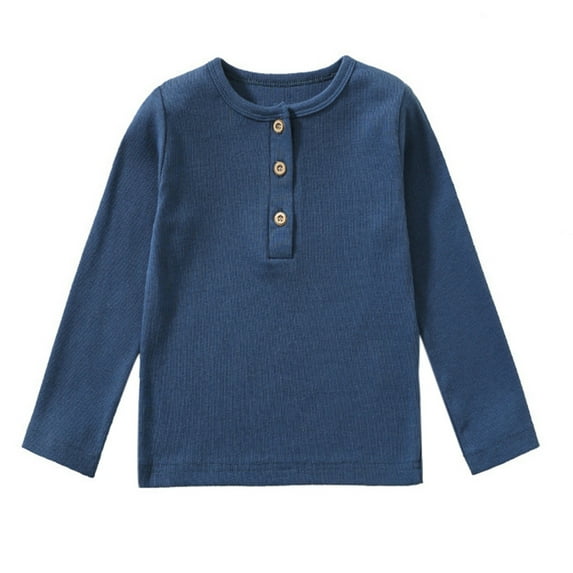 Kiijoy Boys Long Sleeve Henley T-Shirt Ribbed Cotton Solid Casual Soft Tshirt, Sizes 6-7