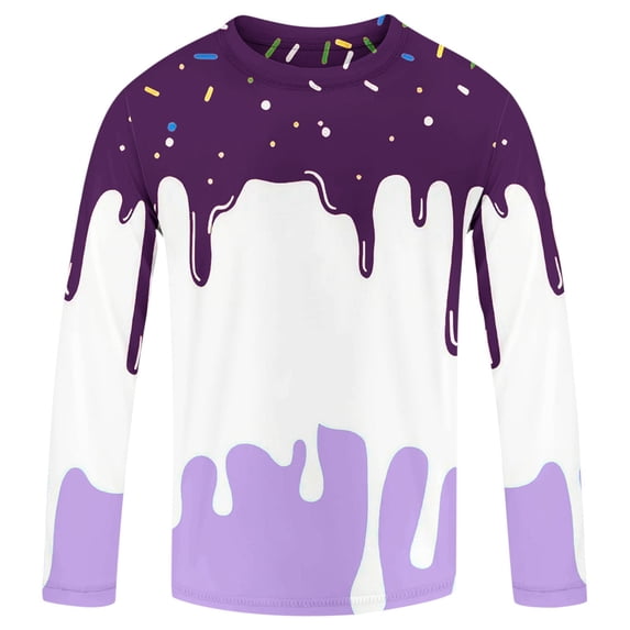 Kiijoy Boys Long Sleeve Rash Guard Ice-Cream Print Swim Shirt with UPF50+, Sizes 3-14