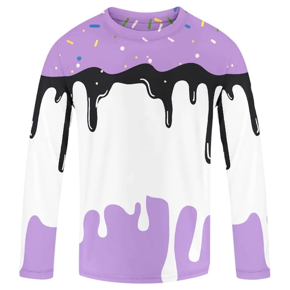 Kiijoy Boys Long Sleeve Rash Guard Ice-Cream Print Swim Shirt with UPF50+, Sizes 3-14