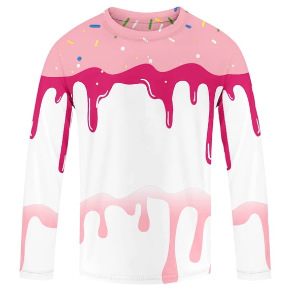 Kiijoy Boys Long Sleeve Rash Guard Ice-Cream Print Swim Shirt with UPF50+, Sizes 3-14
