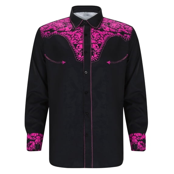 Kiijoy Boys Long Sleeve Western Shirt Vintage Ethnic Button Down Cowboy Shirt, Sizes 4-13