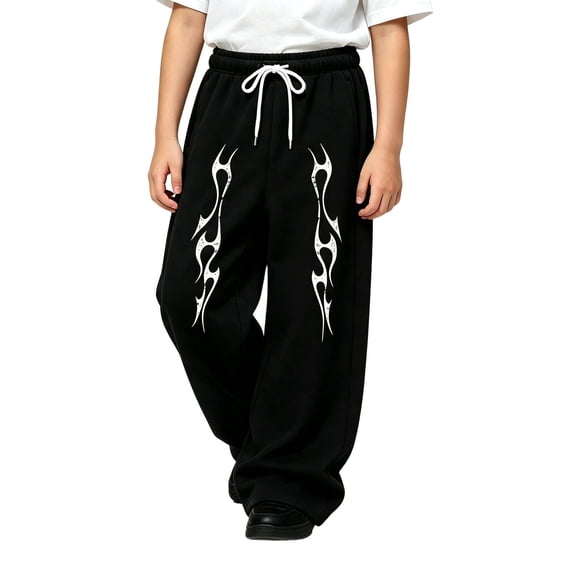 Kiijoy Boys Loose Sweatpants Elastic Waist Drawstring Athletic Pants, Black, Sizes 4-15