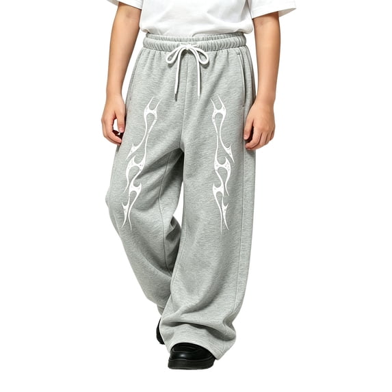 Kiijoy Boys Loose Sweatpants Elastic Waist Drawstring Athletic Pants, Grey, Sizes 4-15
