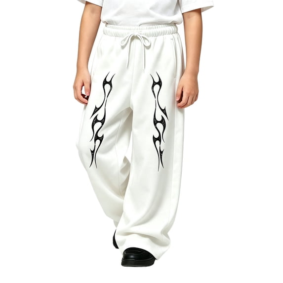 Kiijoy Boys Loose Sweatpants Elastic Waist Drawstring Athletic Pants, White, Sizes 4-15