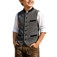 thumbnail image 1 of Kiijoy Boys Oktoberfest Corduroy Vest Lightweight Single Waistcoat, Black, 13-14 Years, 1 of 5