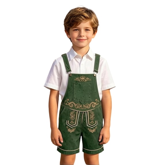 Kiijoy Boys Oktoberfest Overall Shorts Party Stage Adjustable Strap Romper, Sizes 10-11
