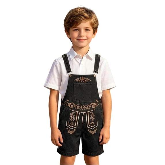 Kiijoy Boys Oktoberfest Overall Shorts Party Stage Adjustable Strap Romper, Sizes 10-11