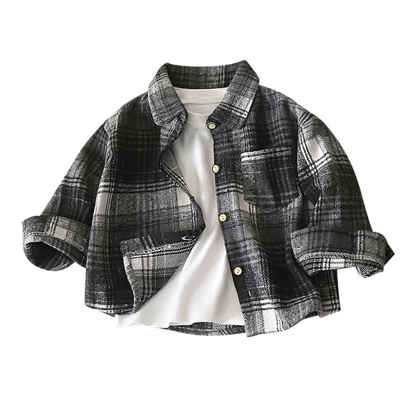 Kiijoy Boys Flannel Plaid Shirt Fall Long Sleeve Button Down Shirt, Sizes 18-24M