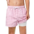 thumbnail image 1 of Kiijoy Boys Plaid Compression Liner Swim Trunks Quick Dry Beach Board Shorts, Sizes 5-6, 1 of 4