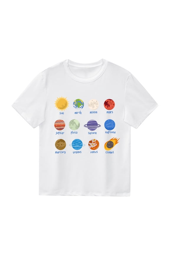 Boys Planet Graphic Tee Short Sleeve Crew Neck T-Shirt Summer T Shirt, Sizes 2-13