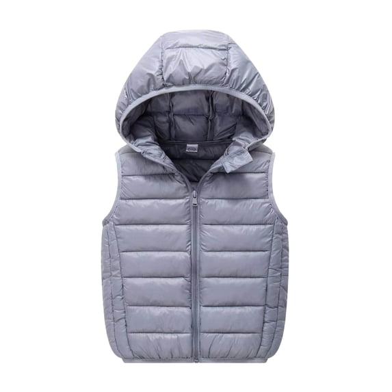 Kiijoy Boys Puffer Vest Fall Winter Zipper Hooded Sleeveless Jacket Outerwear, Grey, 7-8 Years