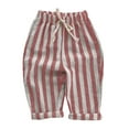 thumbnail image 1 of Kiijoy Boys Pull-On Striped Summer Pants High Rise Baggy Lightweight Pants, Red, Sizes 5-6, 1 of 2