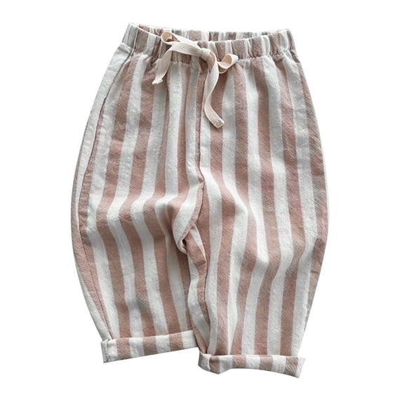 Kiijoy Boys Pull-On Striped Summer Pants High Rise Baggy Lightweight Pants, Sizes 0-3M