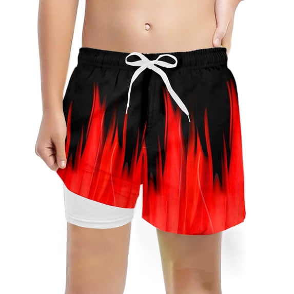 Kiijoy Boys Quick Drying Swim Trunks with Compression Liner Stretch Swim Shorts, Sizes 7-8