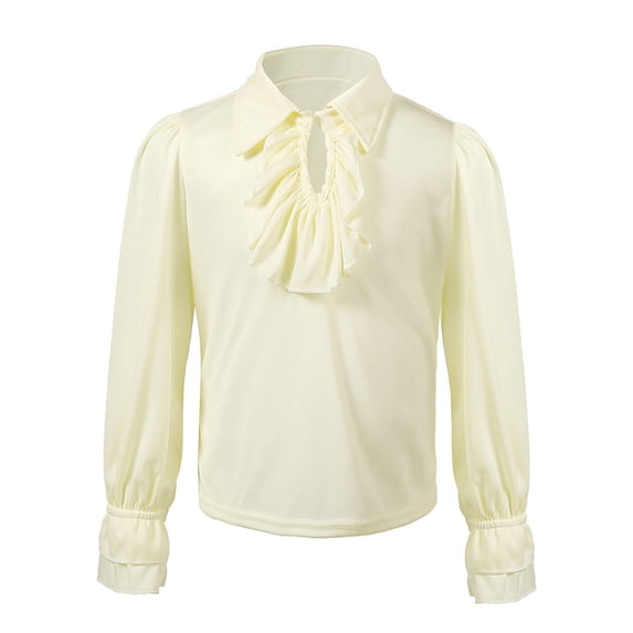 Kiijoy Boys Retro Victorian Long Sleeve Blouse Vintage Solid Color Ruffle Shirt, Sizes 10-12