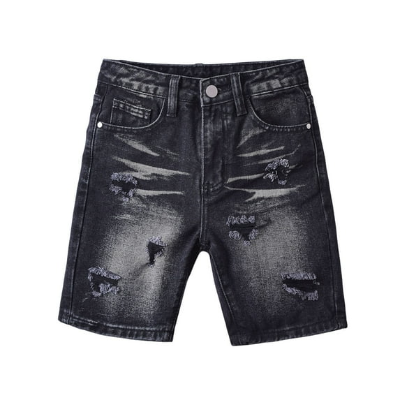 Kiijoy Boys Ripped Denim Shorts Slim Fit Stretch Straight-Leg Jean Shorts, Sizes 4-5