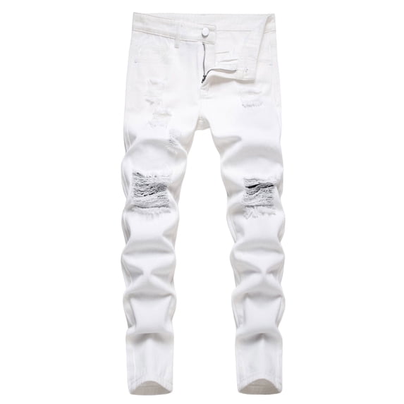 Kiijoy Boys Ripped Jeans Distressed Fit Straight Stretch Denim Pants, White, Sizes 6-7