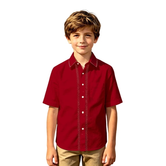 Kiijoy Boys Short Sleeve Button Up Shirt Summer Casual Lightweight Shirt Top, 9-10 Years