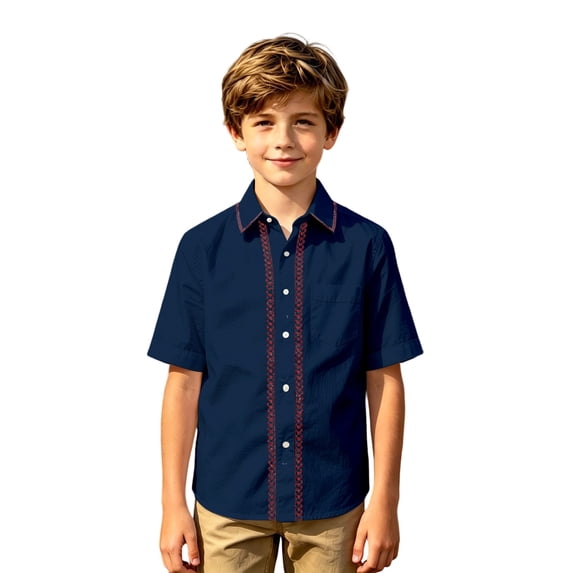Kiijoy Boys Short Sleeve Button Up Shirt Summer Casual Lightweight Shirt Top, 9-10 Years