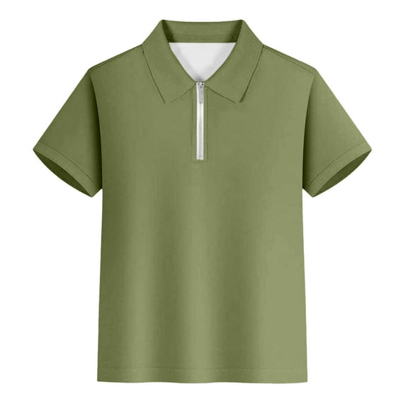 Kiijoy Boys Short Sleeve Polo Shirt Casual Zipper Collared Solid T Shirt, Sizes 13-14