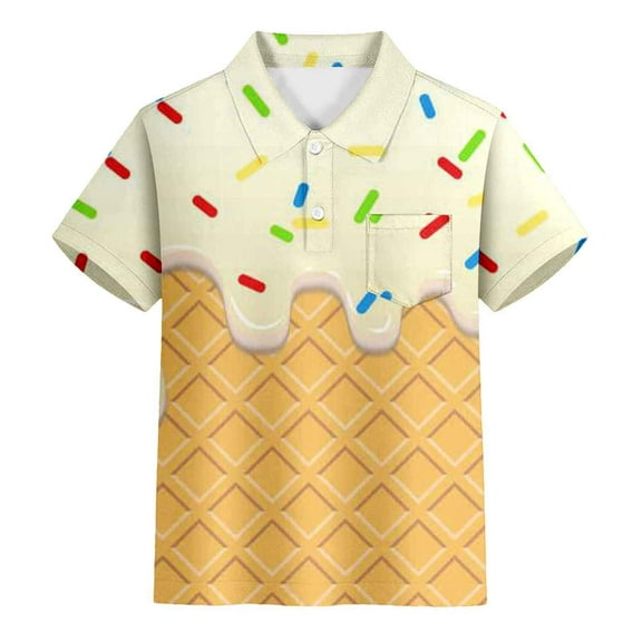 Kiijoy Boys Short Sleeve Polo Shirt Ice-Cream Print Turn Down Collar Polos
