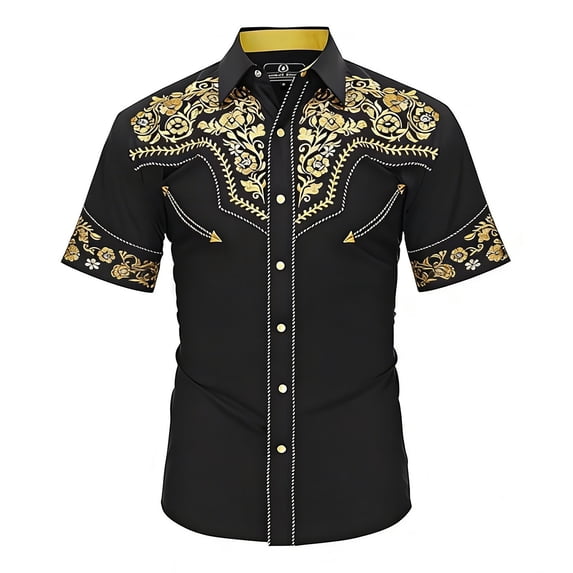 Kiijoy Boys Short Sleeve Western Shirt Summer Cowboy Print Button Down Shirt, Sizes 6-15