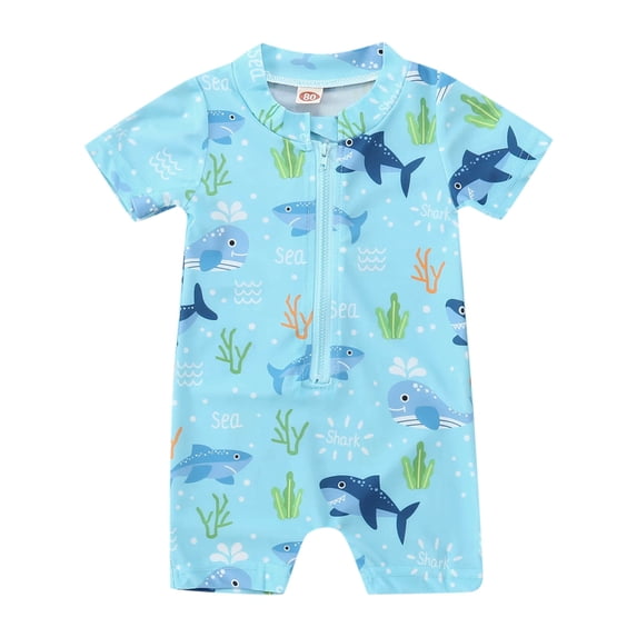 Kiijoy Boys Short Sleeve Zip up Rash Guard Swimsuit UPF50+ Bathing Suit, One-Piece, Sizes 18-24 Months