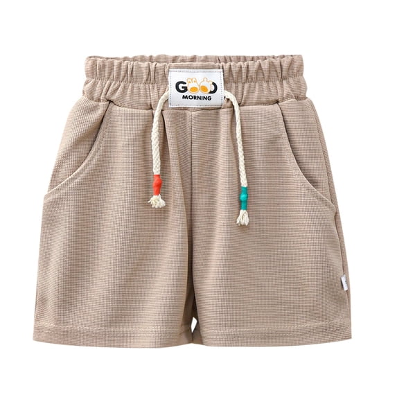 Kiijoy Boys Shorts Summer Casual Breathable Athletic Shorts with Drawstring, Khaki, Sizes 11-12