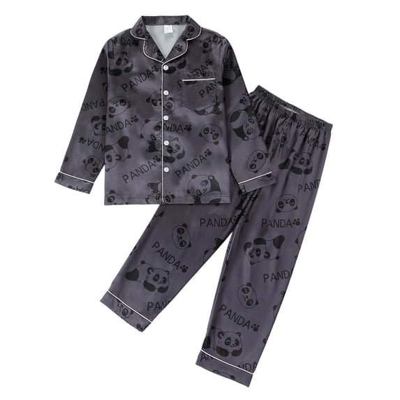 Kiijoy Boys Silk Satin Long Sleeve Outfit Button Down Top Pants Sleep Set, Sizes 3-14