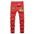 thumbnail image 1 of Kiijoy Boys Skinny Distressed Ripped Jeans Embroidery Straight Leg Denim Pants, Sizes 3-4, 1 of 6