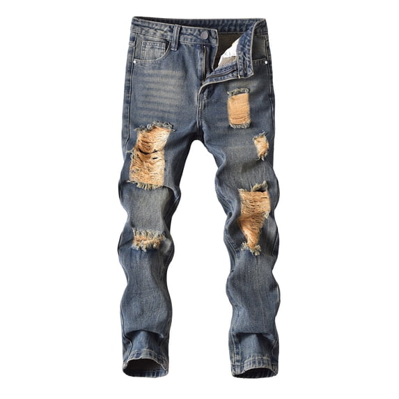 Kiijoy Boys Distressed Ripped Jeans Streetwear Straight Leg Denim Pants, Sizes 5-14