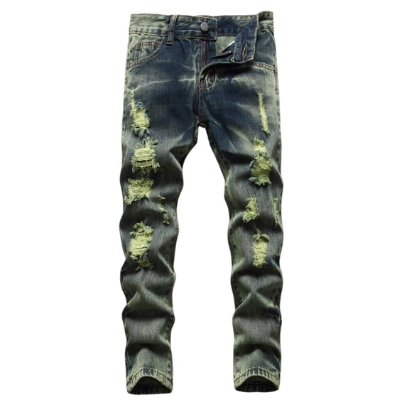 Kiijoy Boys Fit Distressed Ripped Jeans Vintage Streetwear Denim Pants, Sizes 6-7
