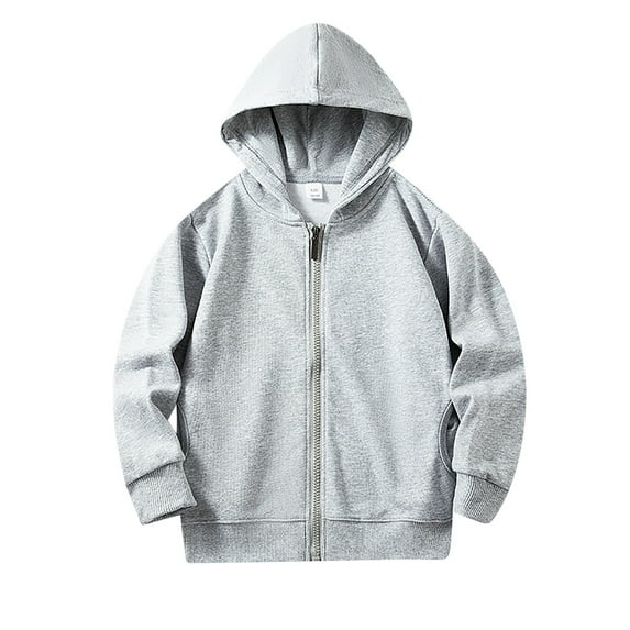 Kiijoy Boys Solid Color Zipper Hoodie Casual Active Hooded Sweatshirt Jacket, Sizes 5-6