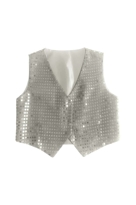 Boys Sparkling Sequins Vest Party Stage Performance Waistcoat, Sizes 2-16
