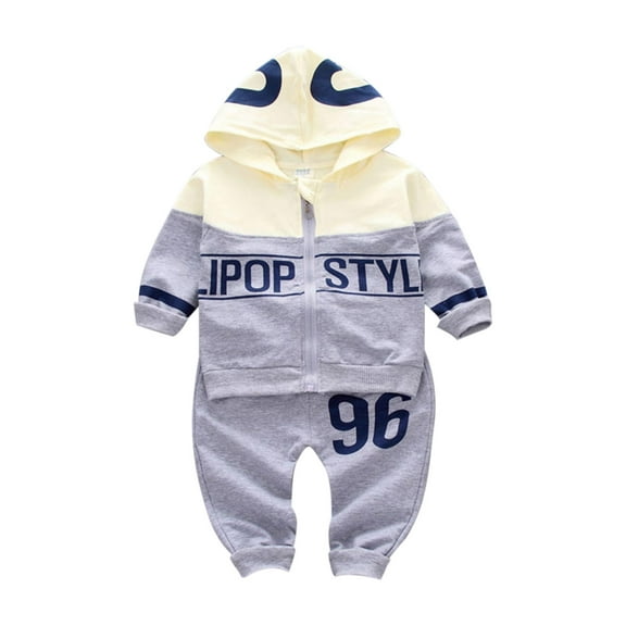 Kiijoy Boys Sports Outfits Letter Print Zip Up Hoodie Sweatpants Set for Kids, Sizes 12-18M