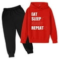thumbnail image 1 of Kiijoy Boys Sports Sweatsuit Football Letter Print Hooded Sweatshirt Hoodie Joggers Outfits, 1 of 3