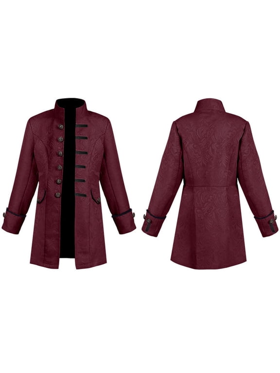 Boys Steampunk Coat Victorian Gothic Jacquard Frock Jacket with Mandarin Collar