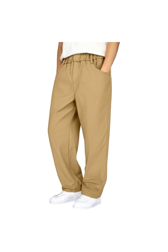 Boys Straight Leg Stretch Twill Pants School Pull On Baggy Trousers, Sizes 7-8