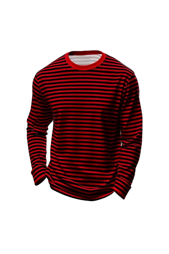 Boys Striped Long Sleeve T-Shirt Casual Unisex Crew Neck T Shirt Undershirt, Sizes 3-14