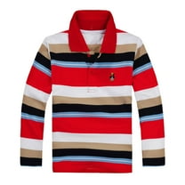 Kiijoy Boys Striped Polo Shirt Long Sleeve Button Collar Polos Kids T-Shirt, Sizes 5-6