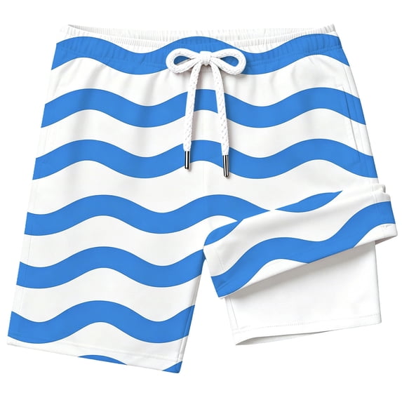 Kiijoy Boys Striped Swim Trunks with Compression Liner Quick Dry Swim Shorts, Sizes 2-14