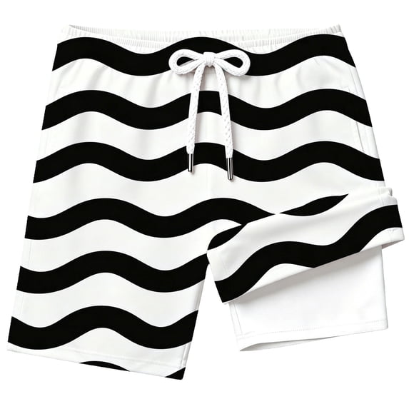 Kiijoy Boys Striped Swim Trunks with Compression Liner Quick Dry Swim Shorts, Sizes 2-14