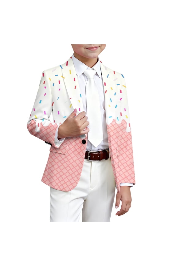 Boys Suit Jacket Ice Cream Print Cute Party Lapel Blazer Coat, Sizes 7-8