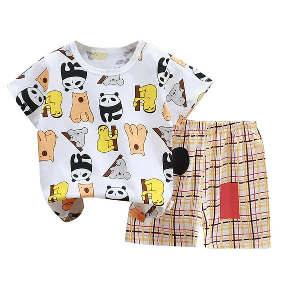 Kiijoy Boys Summer Clothes Outfits Cartoon Print Short Sleeve Tshirt Shorts Set Tracksuit